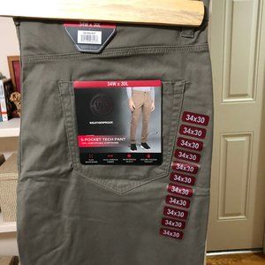 Men's Weather Proof 5 Pocket Tek Pants 34X30 Walnut New with Tags